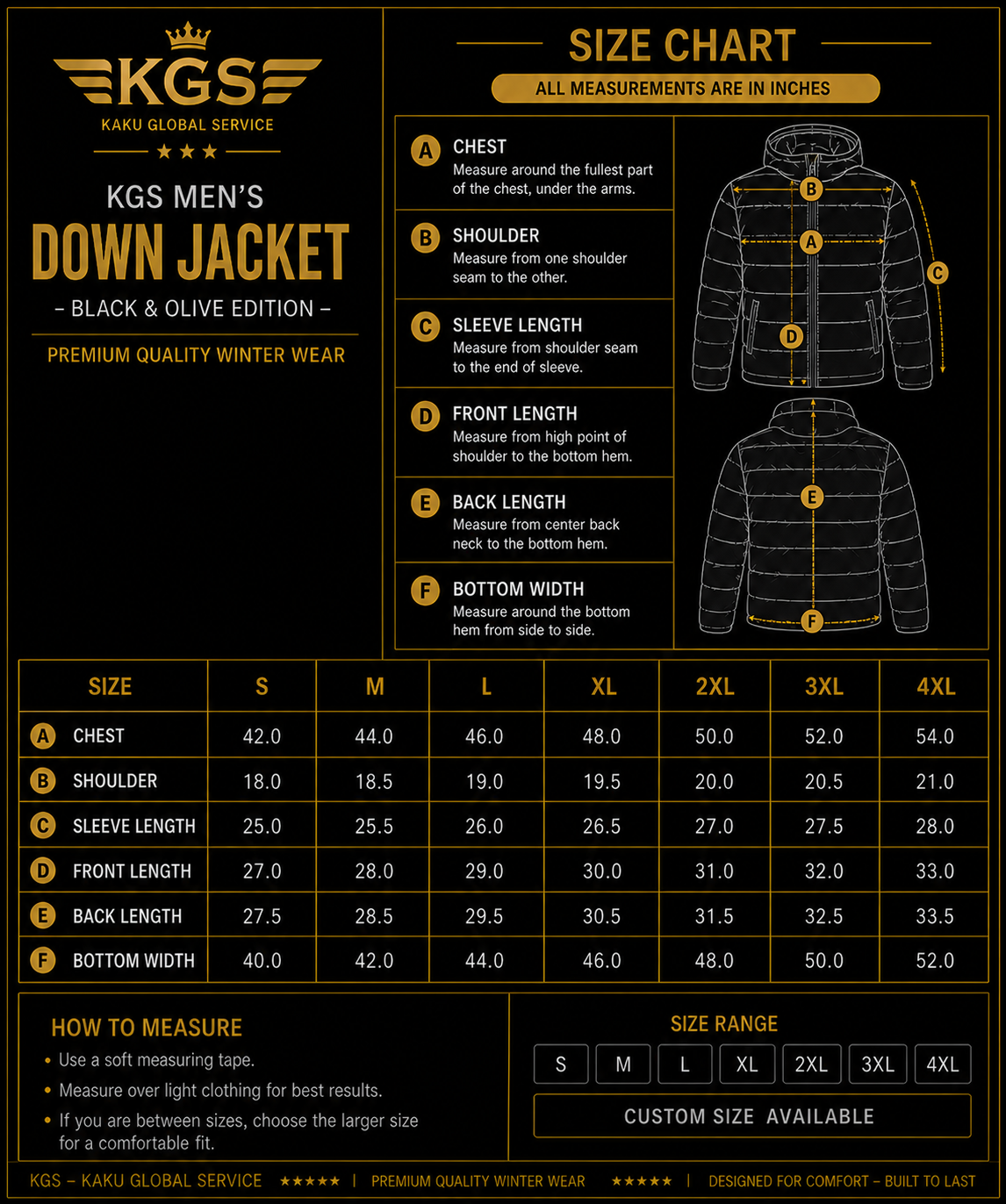 KGS Men's Down Jacket – Black & Olive Edition
