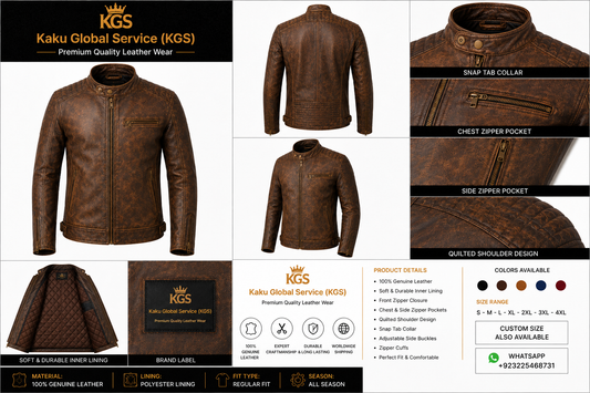 Men's Vintage Brown Leather Jacket | Genuine Sheep Leather Motorcycle Jacket | KGS