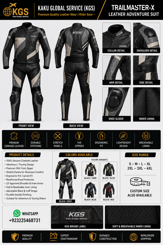 KGS TrailMaster-X Leather Adventure Suit โ Black / Grey Edition