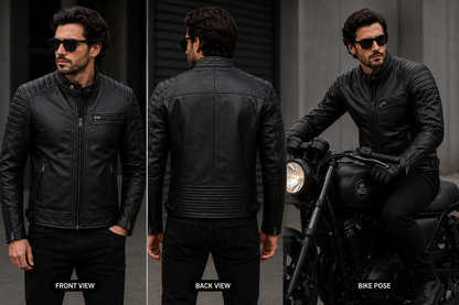 Men's Black Cafe Racer Sheep Leather Jacket – Quilted Motorcycle Style