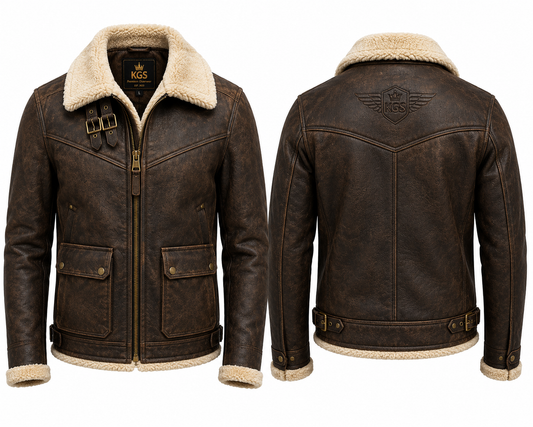 KGS Brown Shearling Aviator Jacket | Premium Genuine Leather Winter Jacket