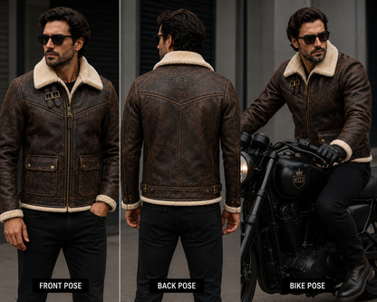 KGS Brown Shearling Aviator Jacket | Premium Genuine Leather Winter Jacket