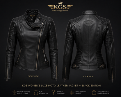 KGS Women's Luxe Moto Leather Jacket – Black Edition