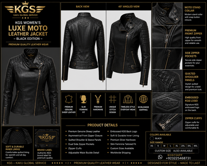KGS Women's Luxe Moto Leather Jacket – Black Edition
