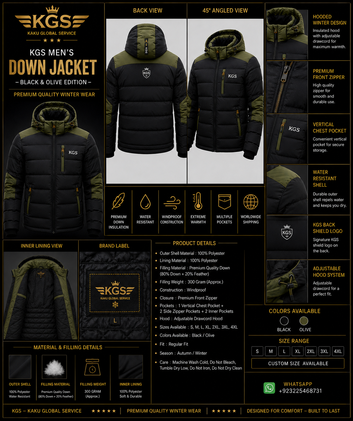 KGS Men's Down Jacket – Black & Olive Edition