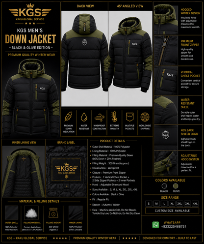 KGS Men's Down Jacket – Black & Olive Edition