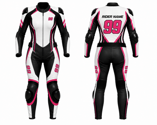 KGS Women’s Custom Racing Suit – White, Black & Pink Edition | Rider Name & Number Customization