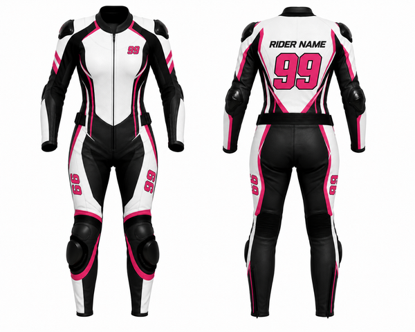 KGS Women’s Custom Racing Suit – White, Black & Pink Edition | Rider Name & Number Customization