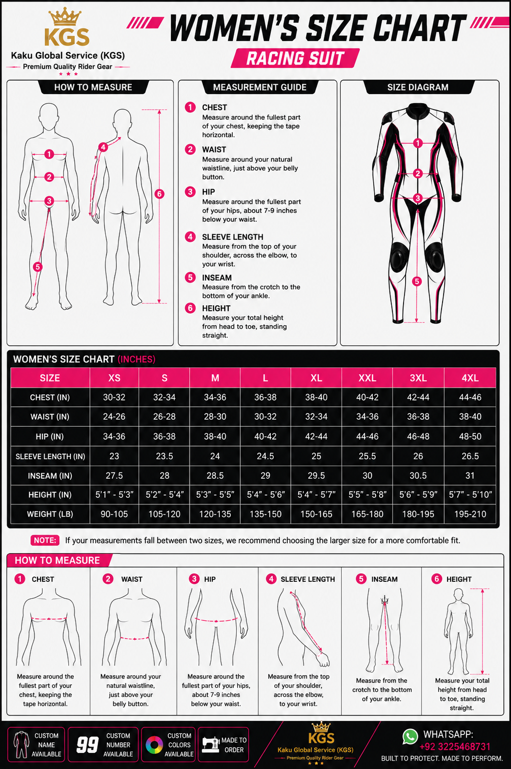 KGS Women’s Custom Racing Suit – White, Black & Pink Edition | Rider Name & Number Customization