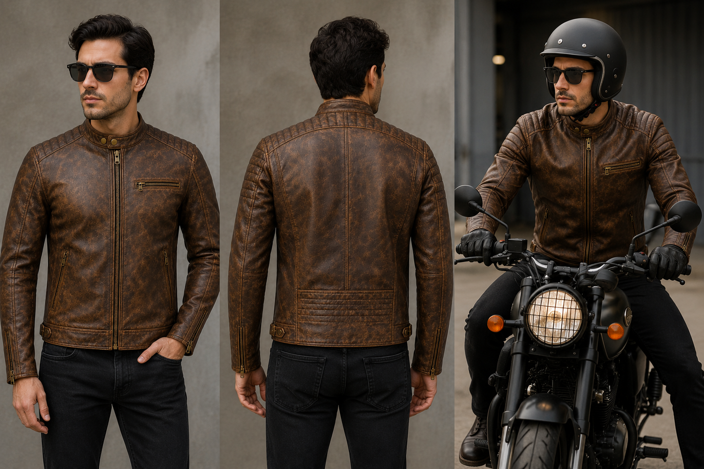 Men's Vintage Brown Leather Jacket | Genuine Sheep Leather Motorcycle Jacket | KGS