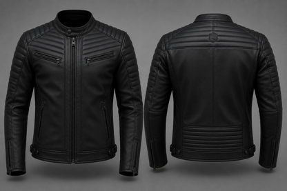 Matte Black Quilted Racer Jacket | Premium Cowhide Leather Motorcycle Jacket