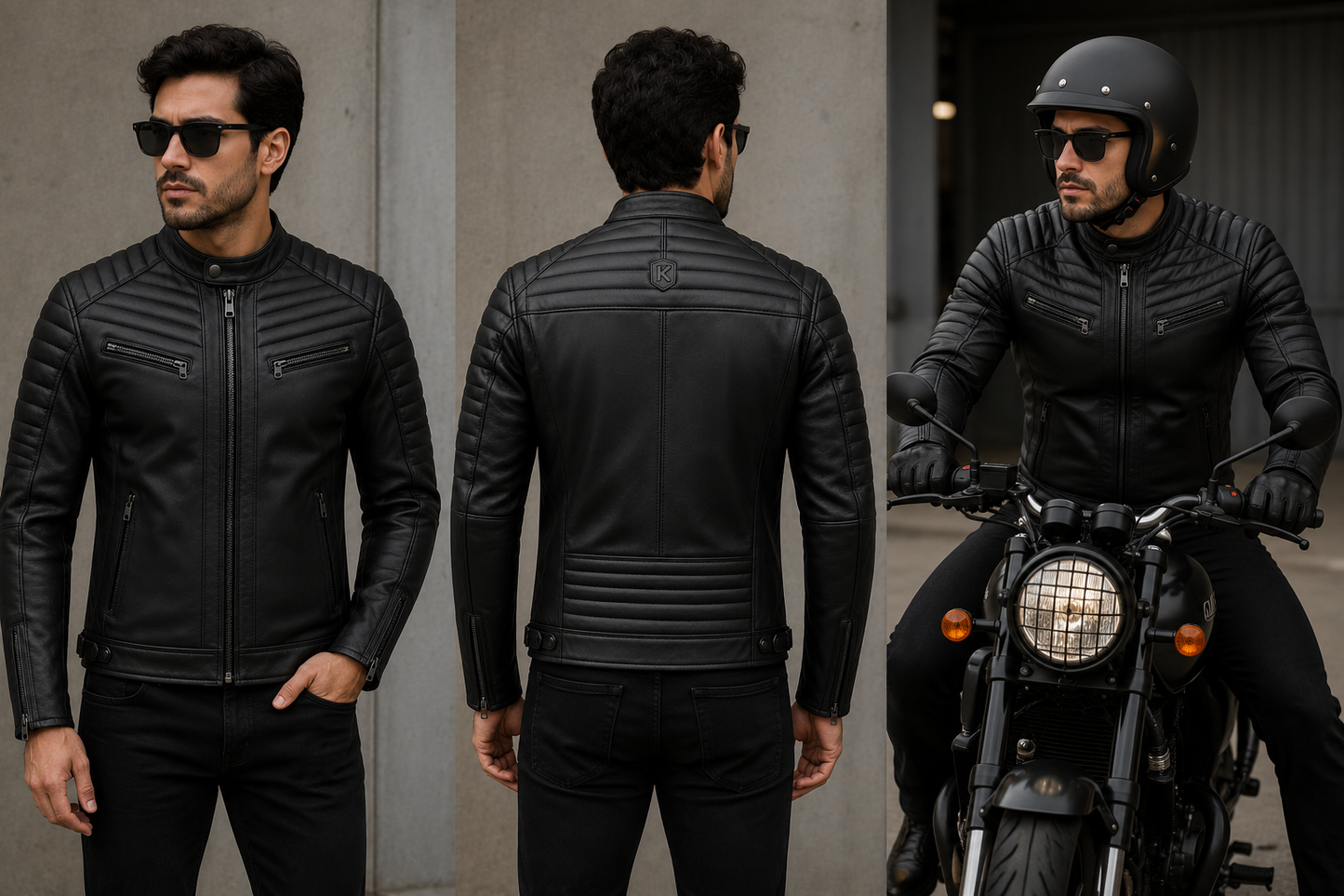 Matte Black Quilted Racer Jacket | Premium Cowhide Leather Motorcycle Jacket
