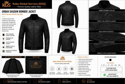 Urban Shadow Black Bomber Jacket – Genuine Sheep Leather Men's Bomber Jacket