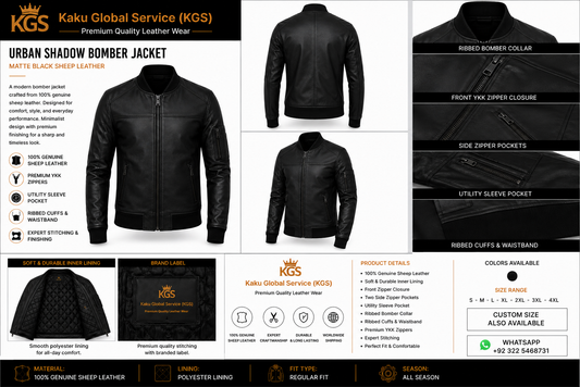 Urban Shadow Black Bomber Jacket – Genuine Sheep Leather Men's Bomber Jacket