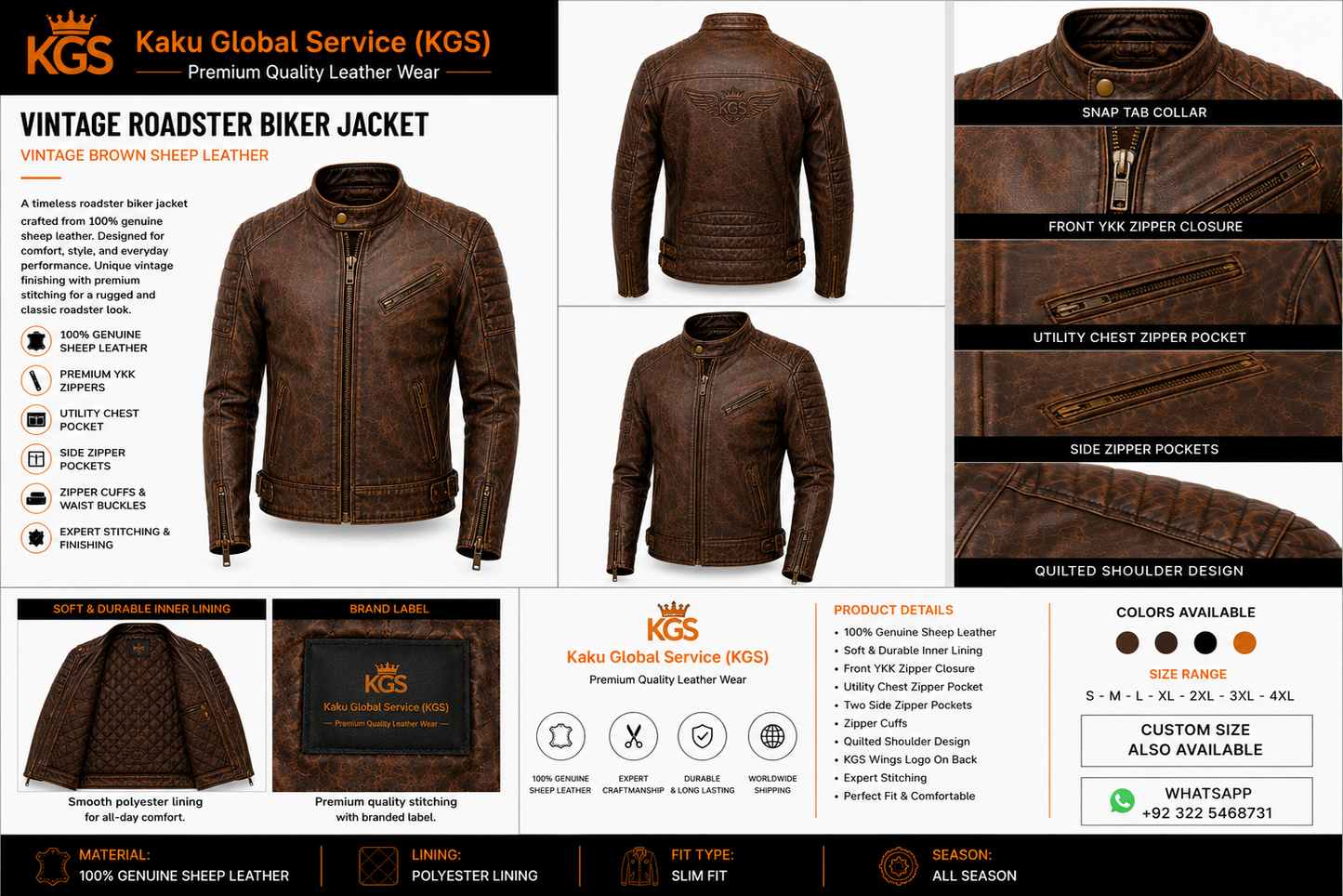 Vintage Roadster Biker Jacket – Genuine Sheep Leather Vintage Motorcycle Jacket