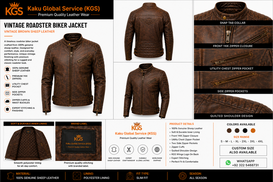 Vintage Roadster Biker Jacket – Genuine Sheep Leather Vintage Motorcycle Jacket