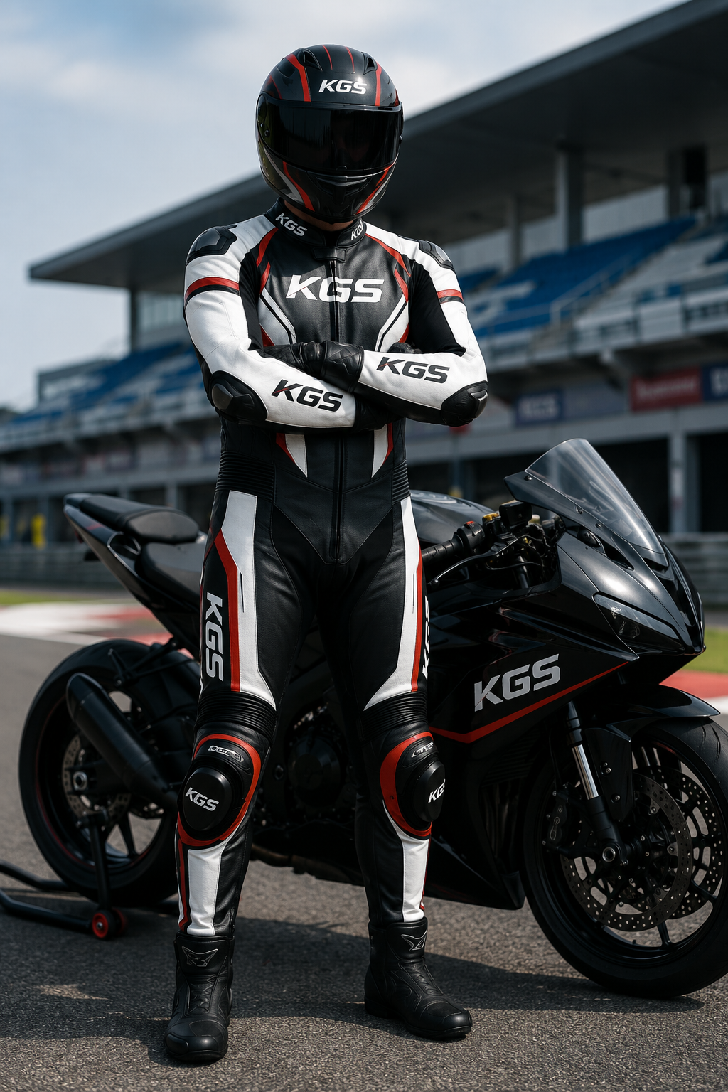 Men's Black & Red Street Rider Leather Racing Suit