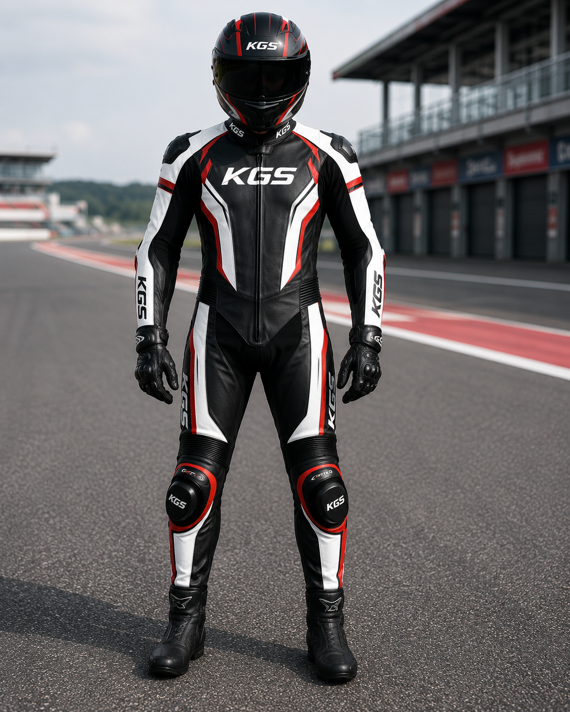 Men's Black & Red Street Rider Leather Racing Suit