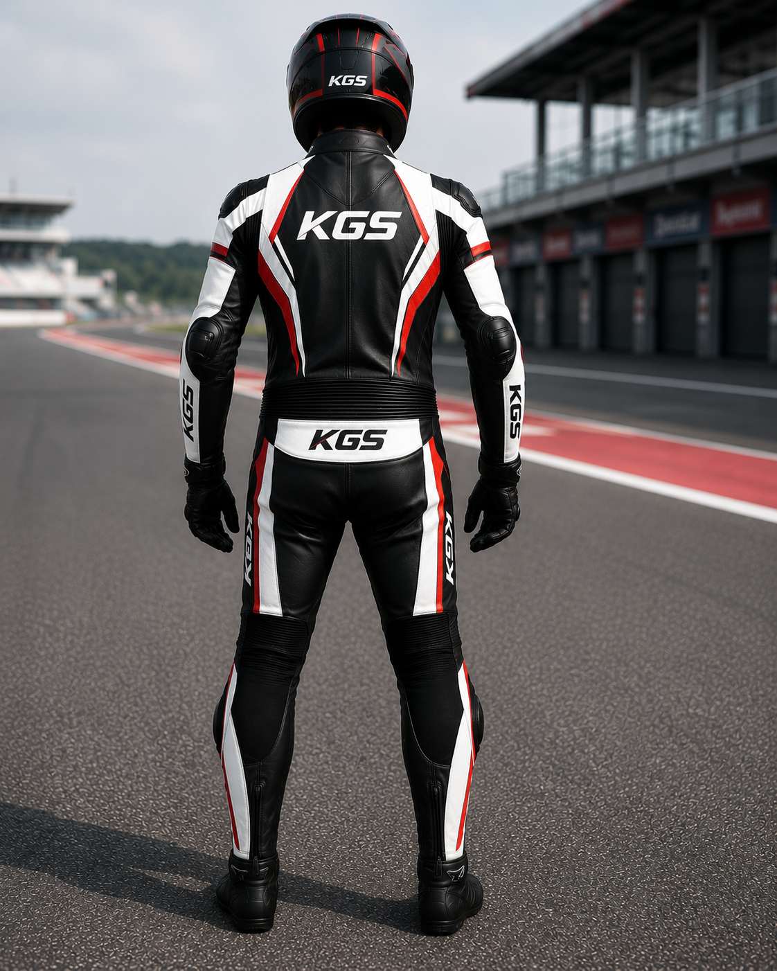 Men's Black & Red Street Rider Leather Racing Suit