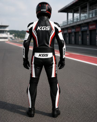 Men's Black & Red Street Rider Leather Racing Suit