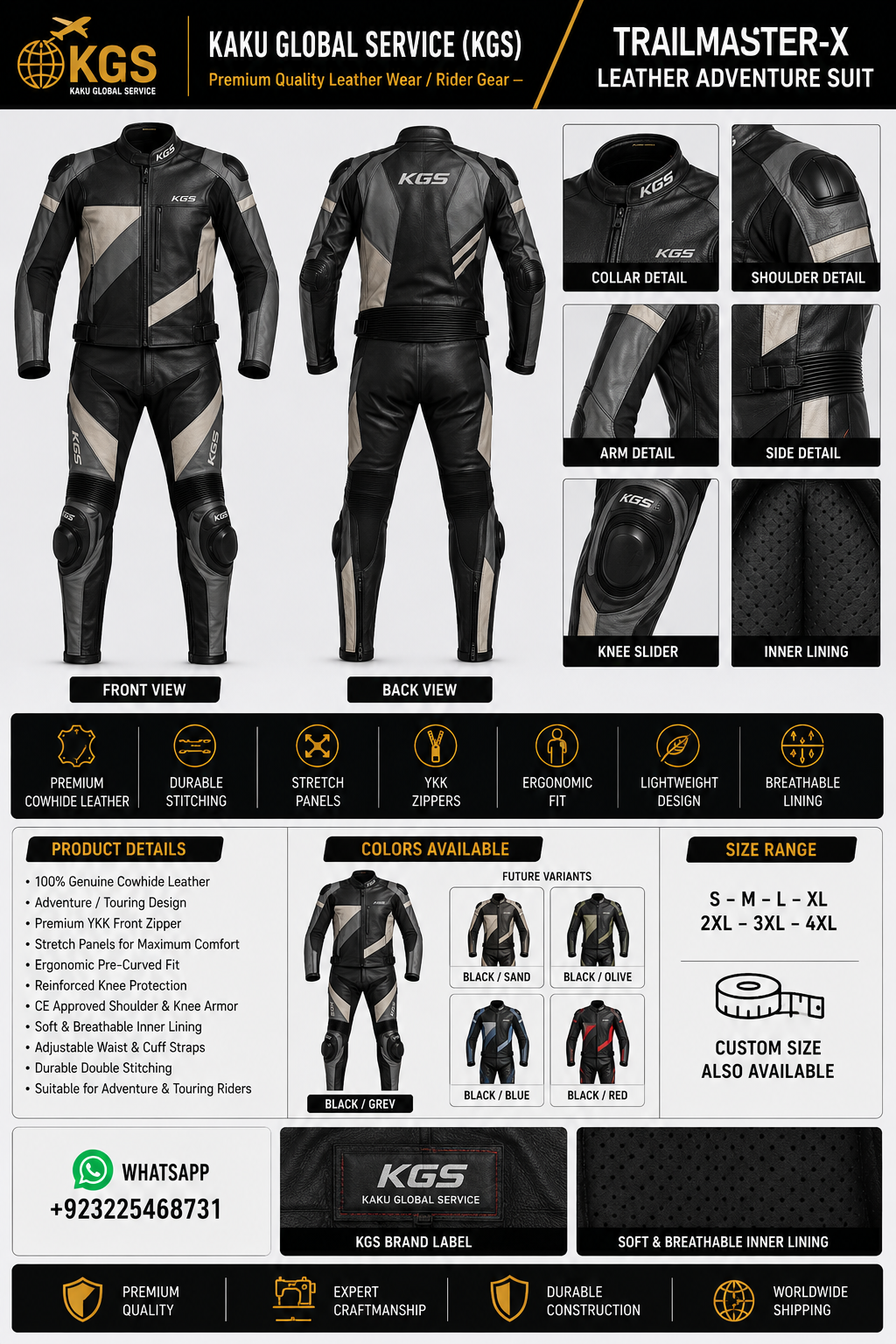 KGS TrailMaster-X Leather Adventure Suit – Black / Grey Edition