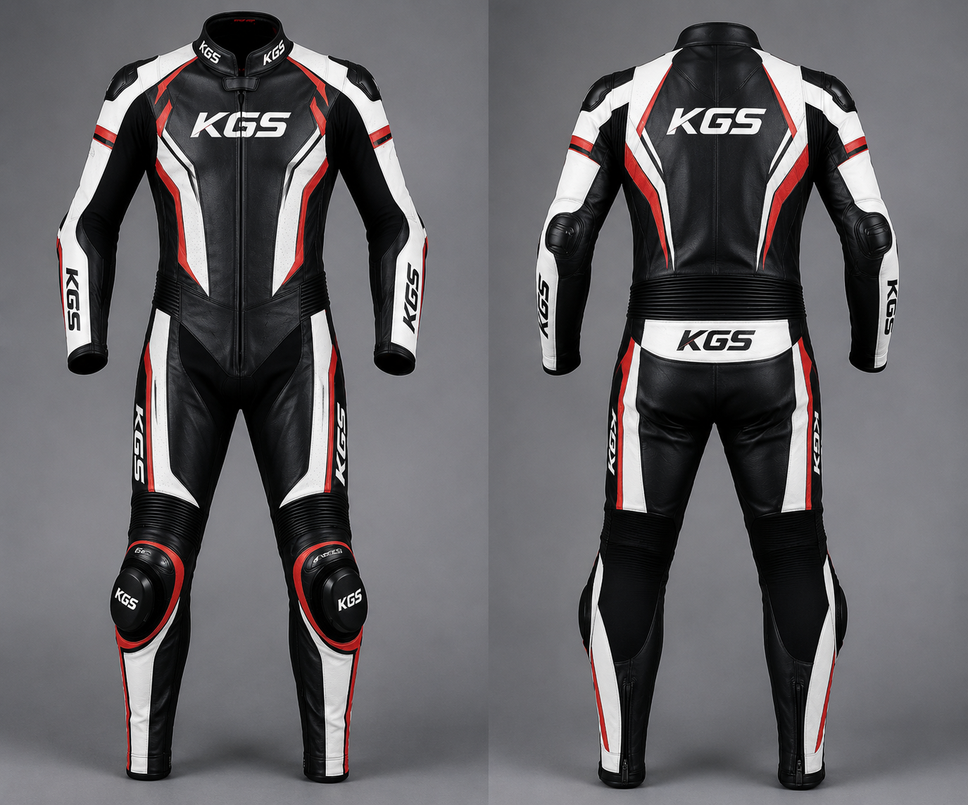 Men's Black & Red Street Rider Leather Racing Suit