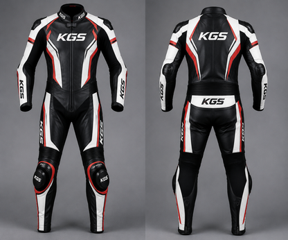 Men's Black & Red Street Rider Leather Racing Suit