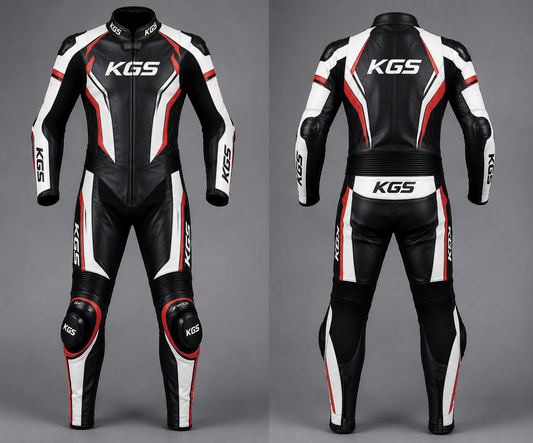 Men's Black & Red Street Rider Leather Racing Suit