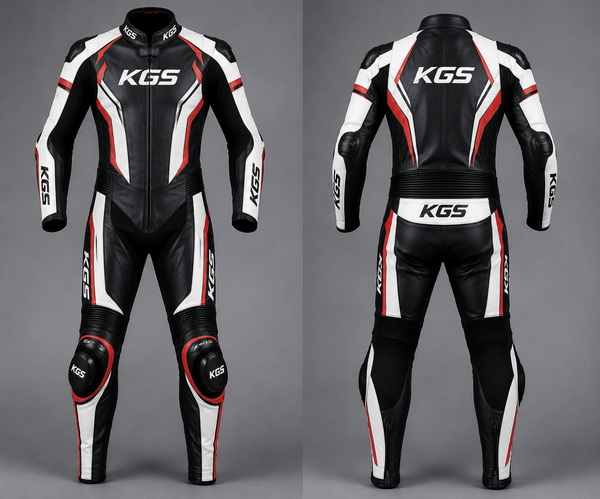Men's Black & Red Street Rider Leather Racing Suit