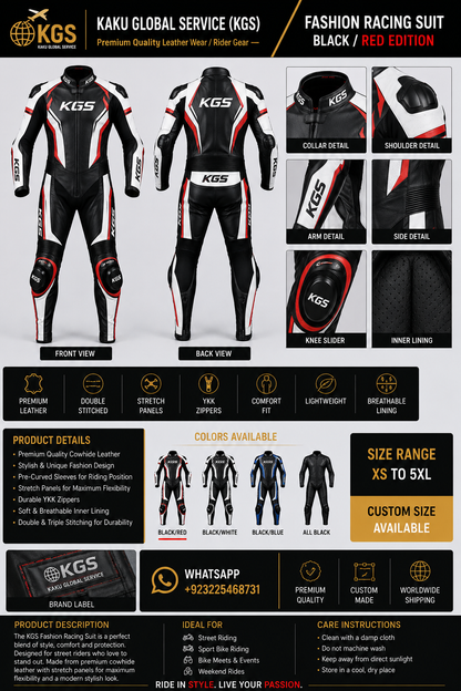 Men's Black & Red Street Rider Leather Racing Suit