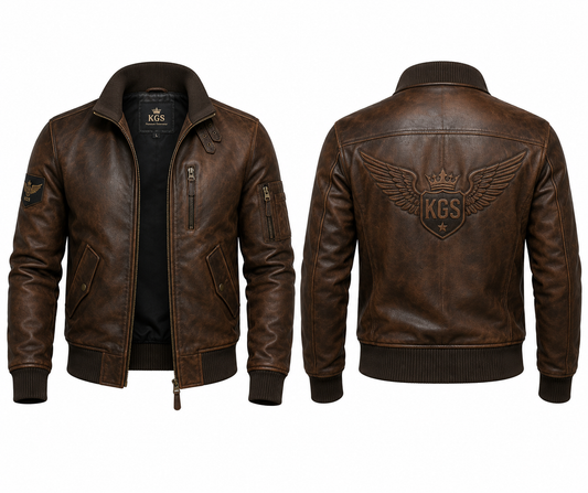 KGS Heritage Aviator Bomber Jacket Brown | Premium Genuine Leather Jacket