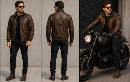 KGS Heritage Aviator Bomber Jacket Brown | Premium Genuine Leather Jacket