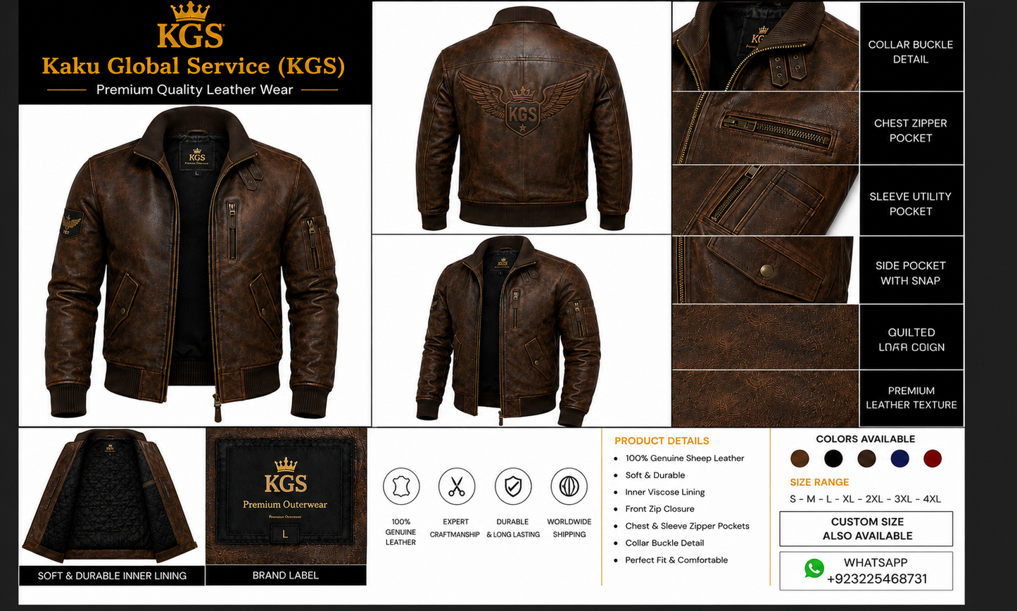 KGS Heritage Aviator Bomber Jacket Brown | Premium Genuine Leather Jacket
