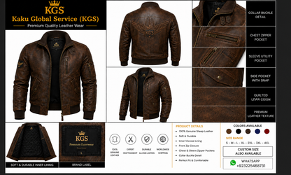 KGS Heritage Aviator Bomber Jacket Brown | Premium Genuine Leather Jacket