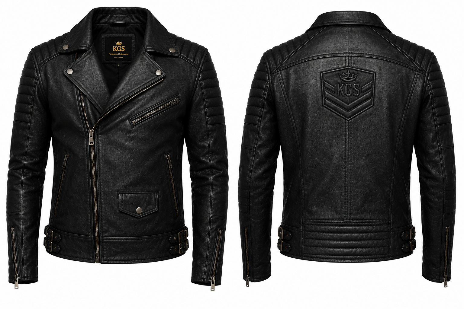 KGS Black Asymmetrical Biker Jacket | Premium Genuine Leather Motorcycle Jacket