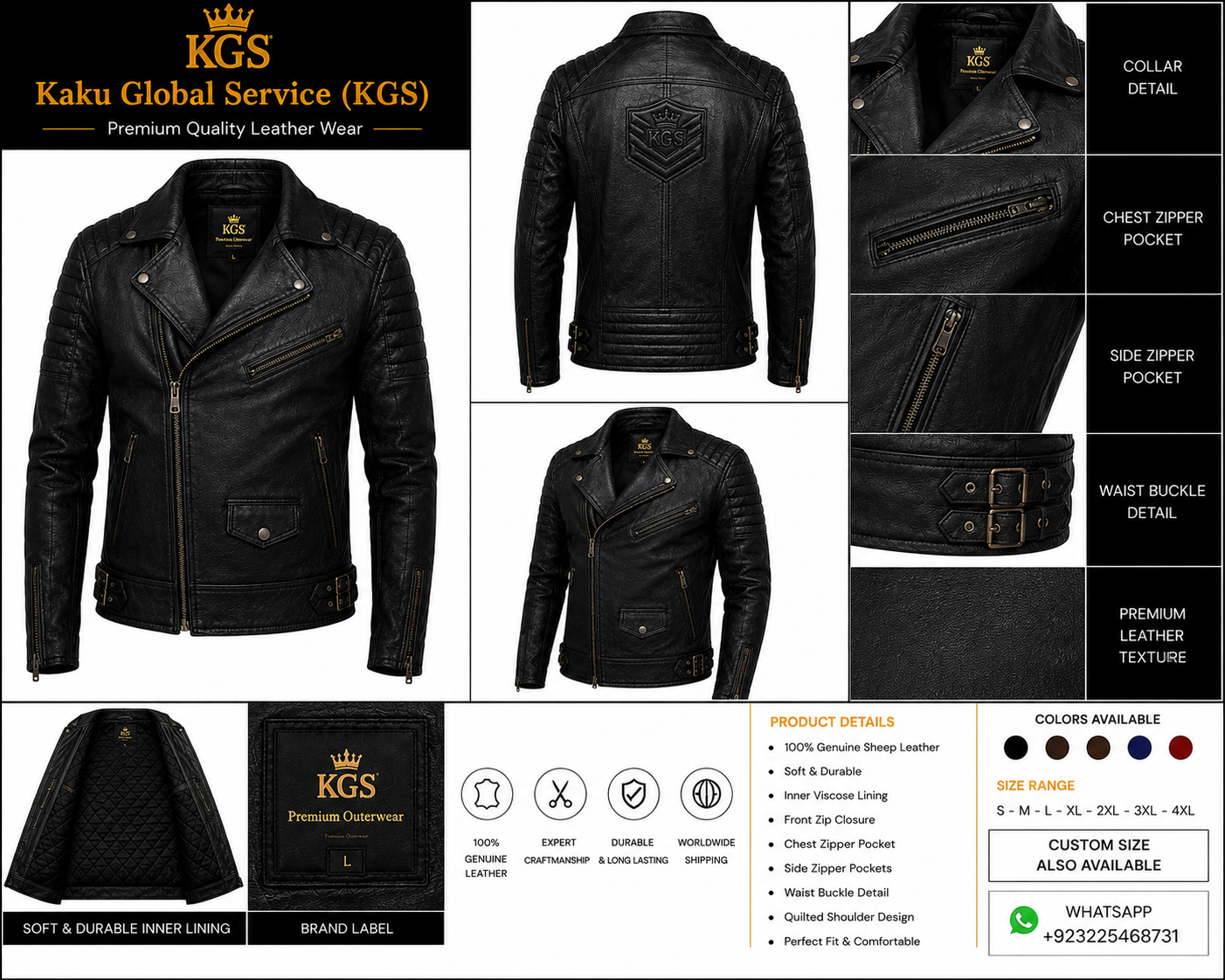 KGS Black Asymmetrical Biker Jacket | Premium Genuine Leather Motorcycle Jacket