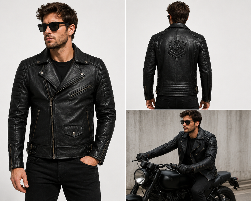 KGS Black Asymmetrical Biker Jacket | Premium Genuine Leather Motorcycle Jacket