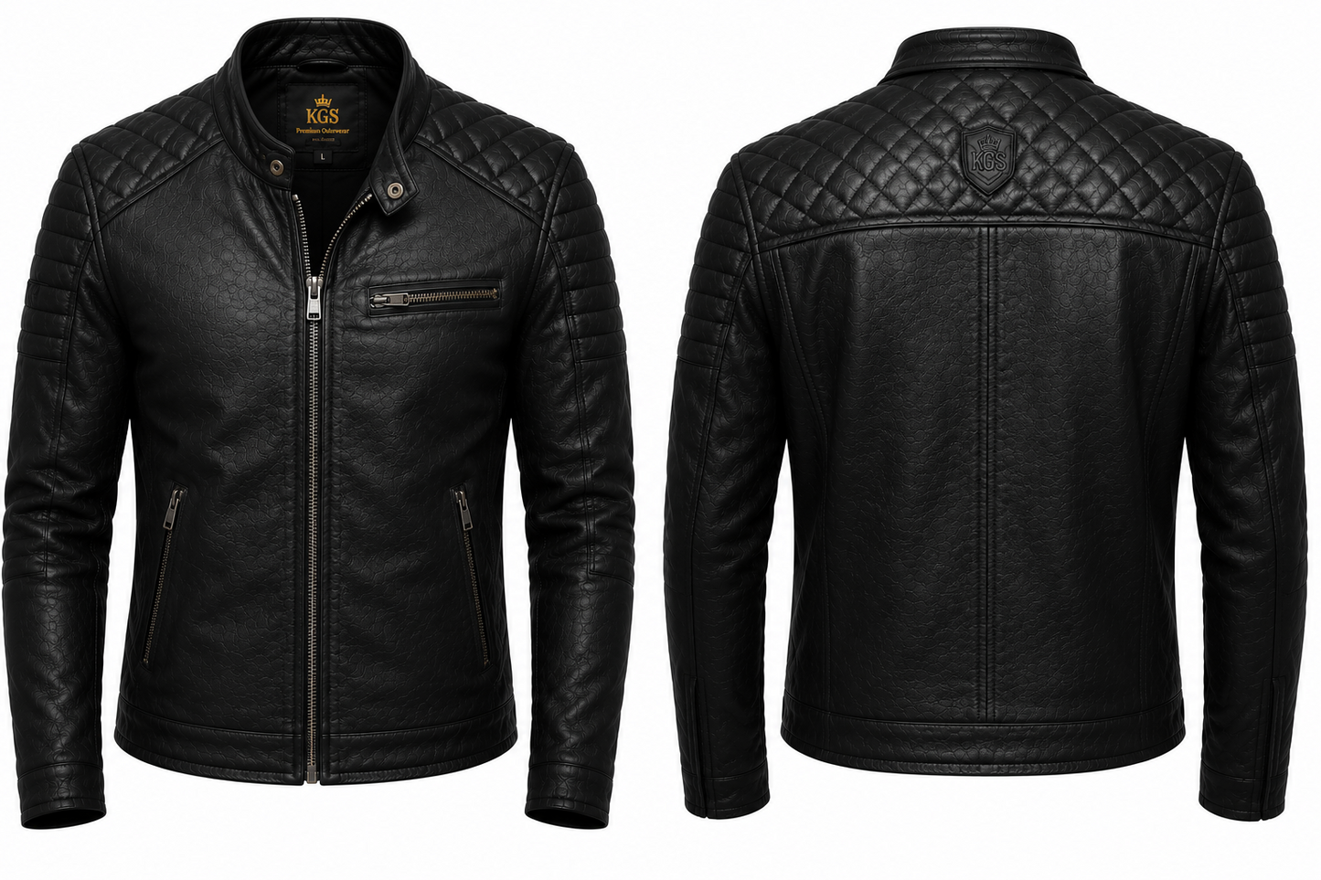 KGS Quilted Shoulder Biker Jacket | Premium Genuine Leather Motorcycle Jacket