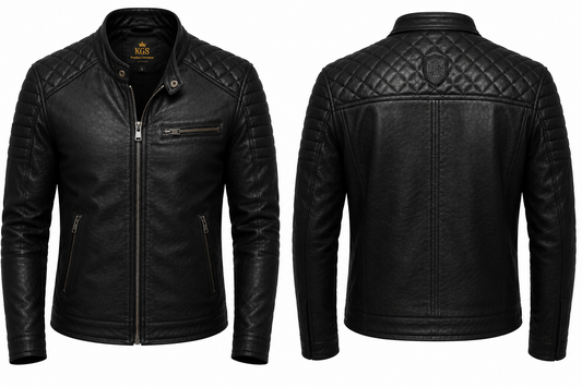 KGS Quilted Shoulder Biker Jacket | Premium Genuine Leather Motorcycle Jacket