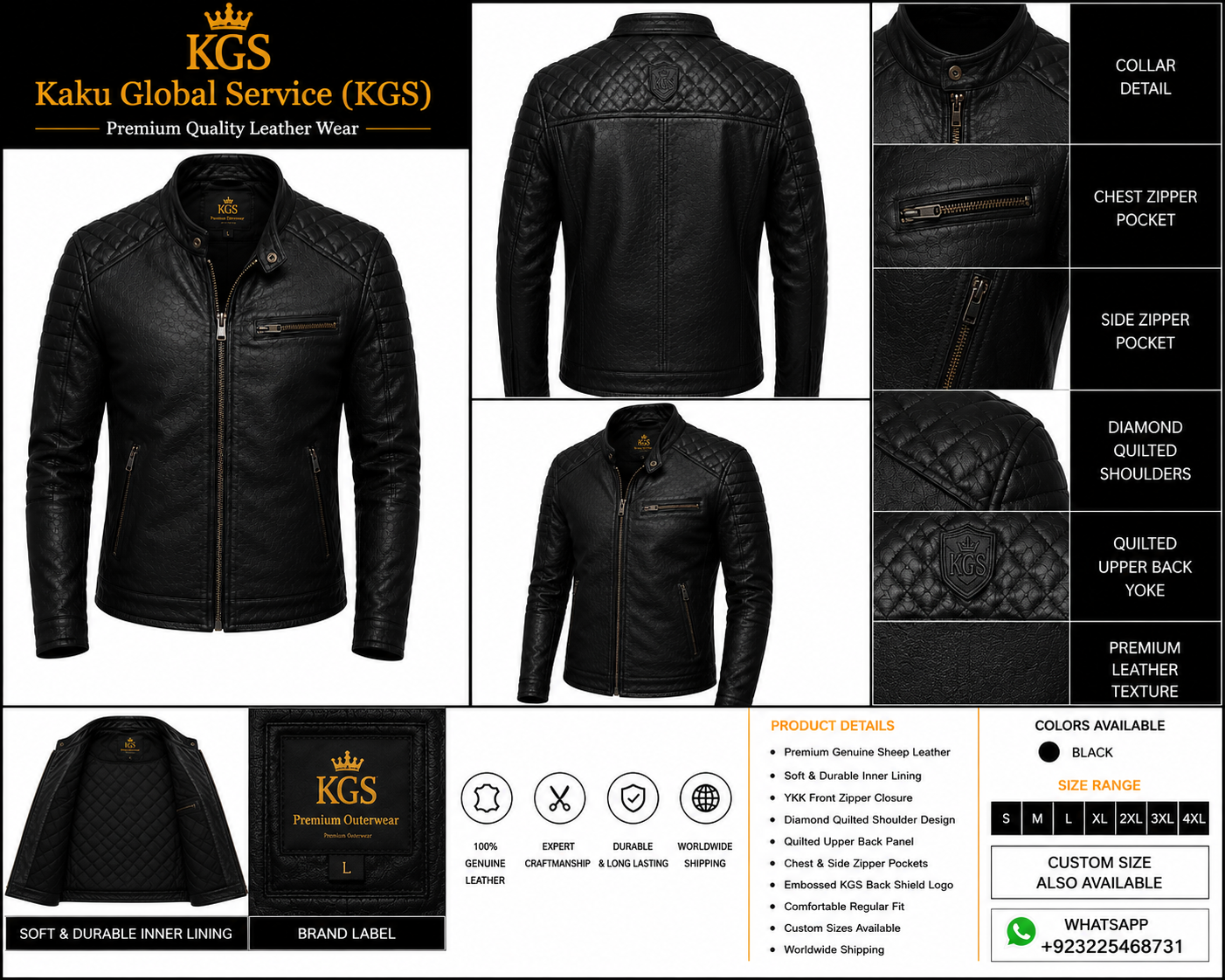 KGS Quilted Shoulder Biker Jacket | Premium Genuine Leather Motorcycle Jacket