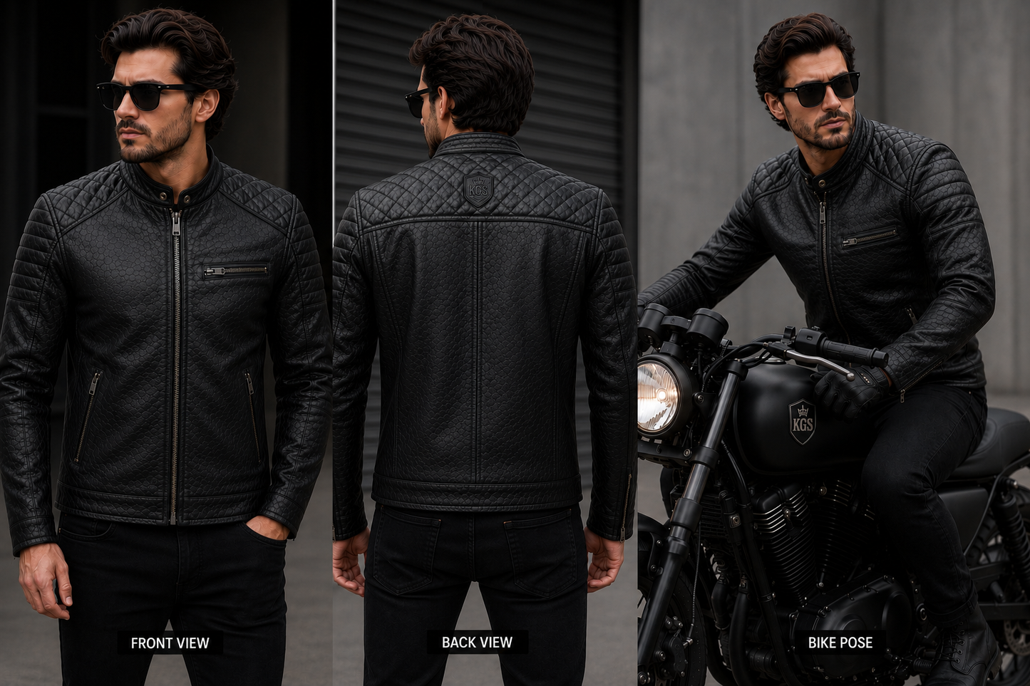 KGS Quilted Shoulder Biker Jacket | Premium Genuine Leather Motorcycle Jacket