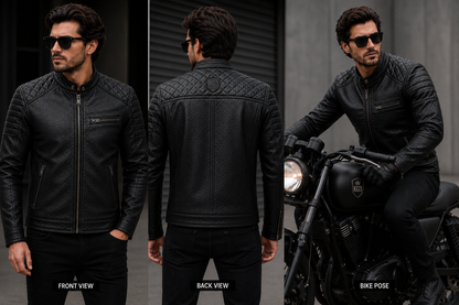 KGS Quilted Shoulder Biker Jacket | Premium Genuine Leather Motorcycle Jacket