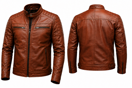 Men's Premium Cognac Brown Leather Biker Jacket