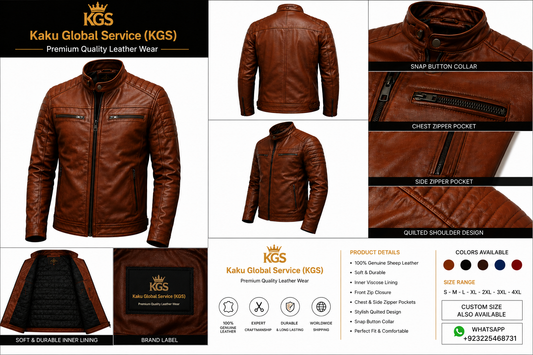 Men's Premium Cognac Brown Leather Biker Jacket
