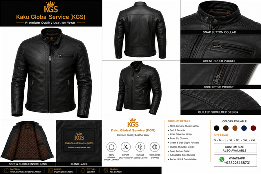 Men's Black Cafe Racer Sheep Leather Jacket – Quilted Motorcycle Style