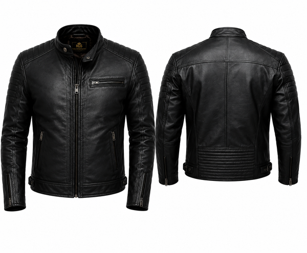Men's Black Cafe Racer Sheep Leather Jacket – Quilted Motorcycle Style
