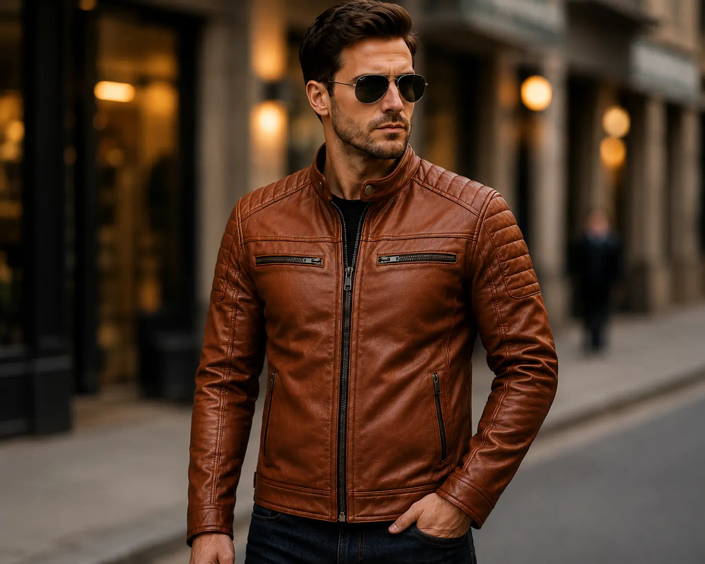 Mens Cognac Brown Jacket Premium Leather Biker Jacket KGS