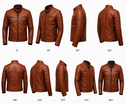 Mens Cognac Brown Jacket Premium Leather Biker Jacket KGS