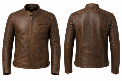 Men's Vintage Brown Leather Jacket | Genuine Sheep Leather Motorcycle Jacket | KGS